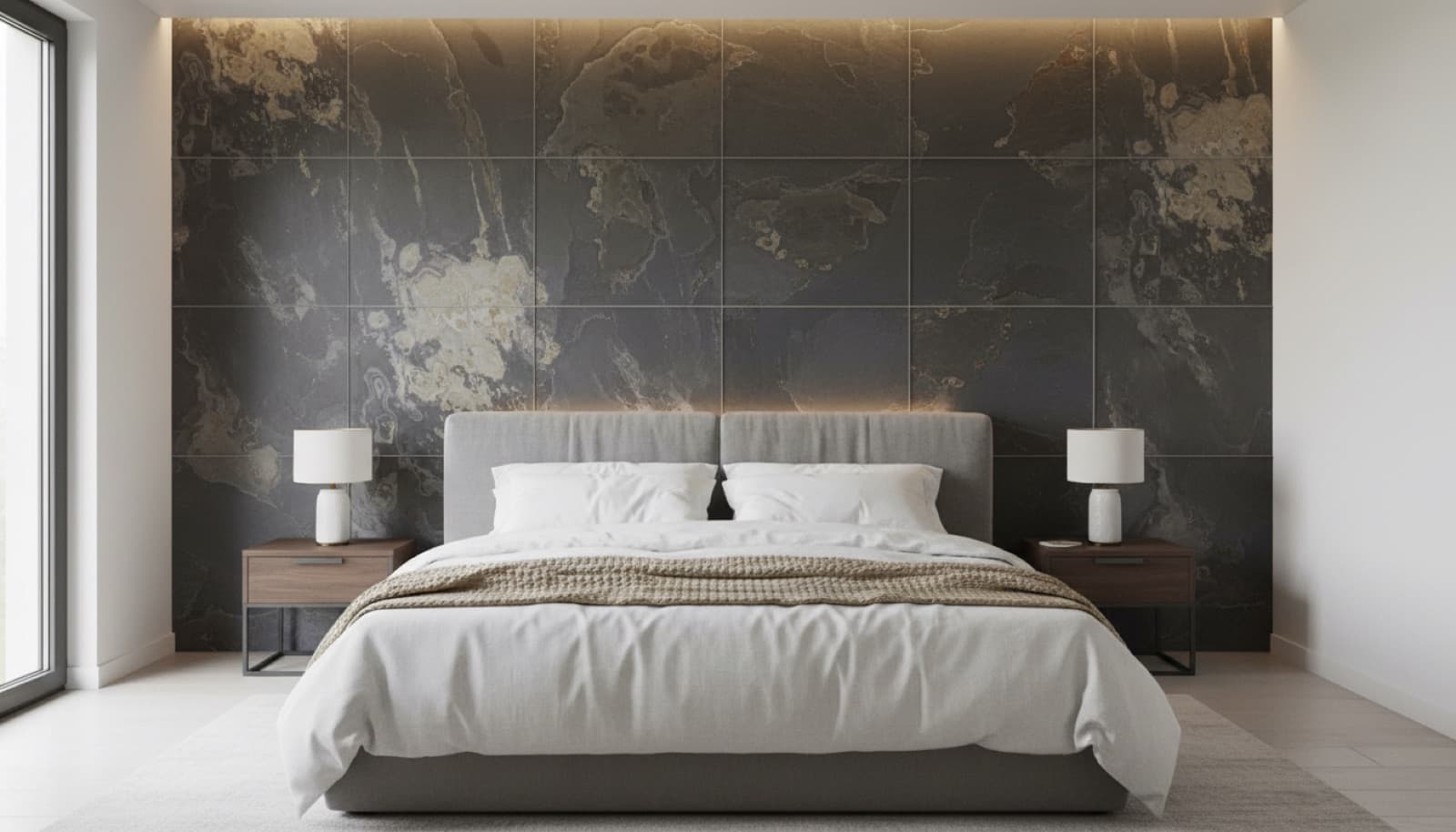 Steinwand im Schlafzimmer