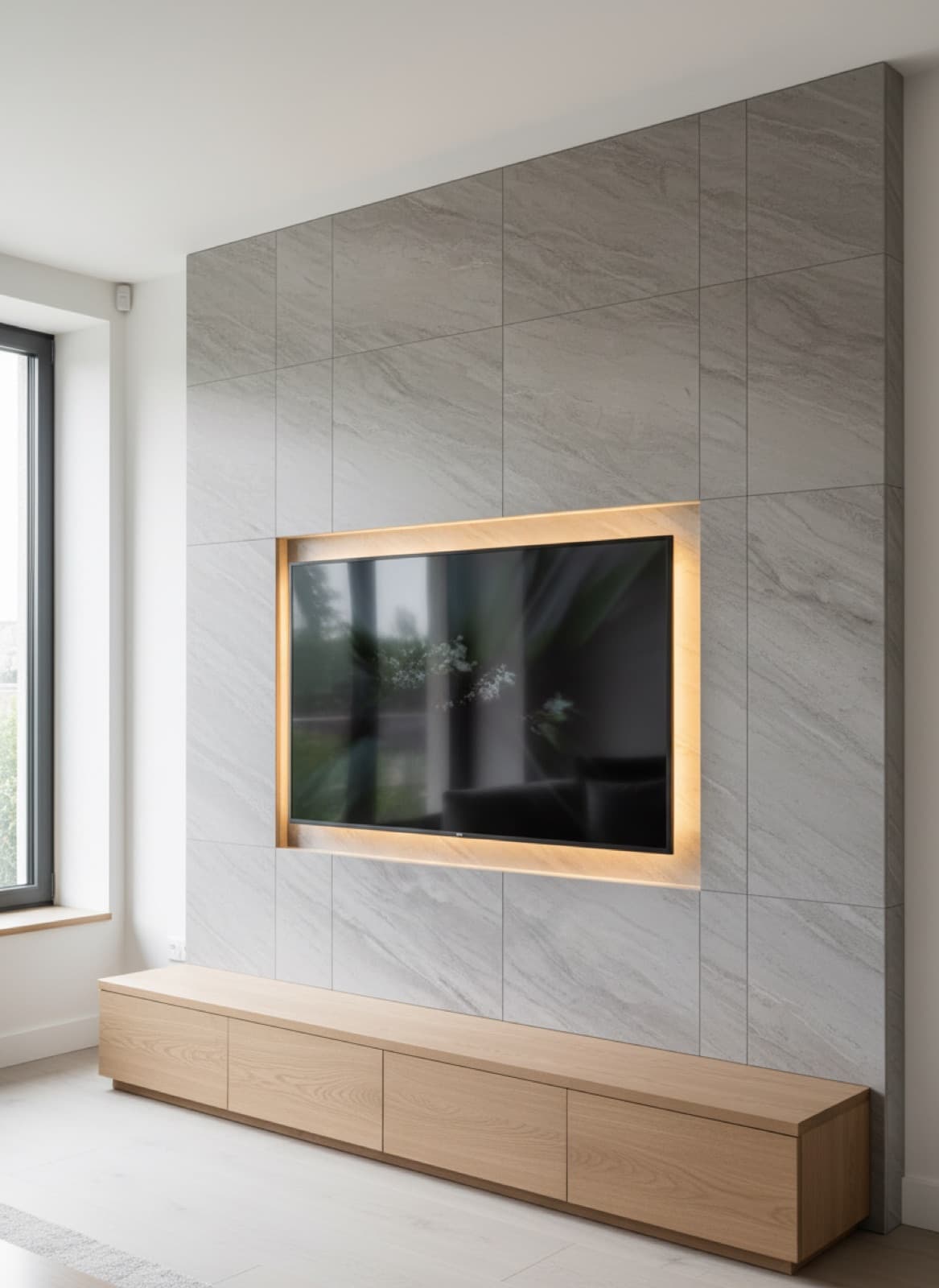 TV-Wand aus Kalkstein