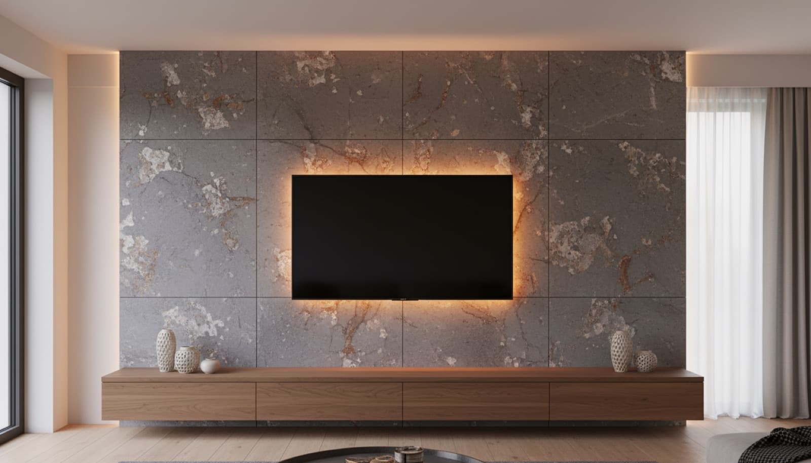 TV-Wand aus Quarzit