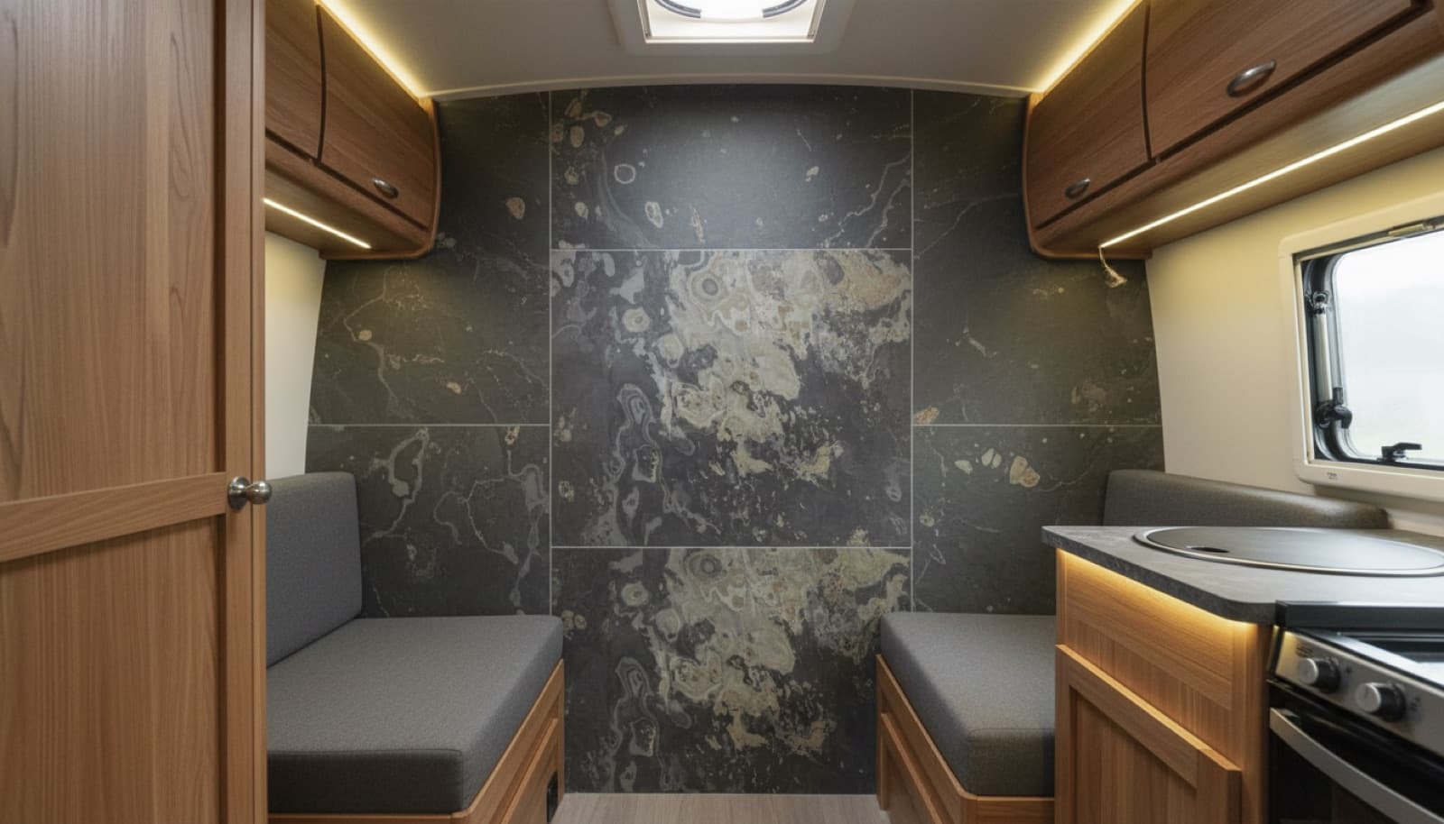 Steinwand im Wohnmobil
