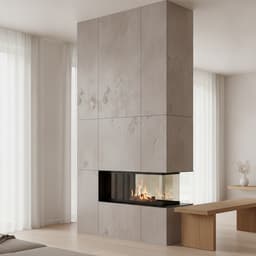 Kupfer Schimmer als Kaminverkleidung über Eck, Platten 122 × 244 cm
