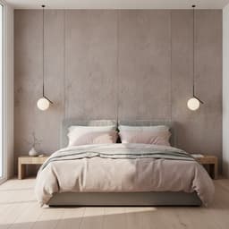 Schlafzimmerwand aus Echtsteinfurnier Kupfer Schimmer hinter dem Bett