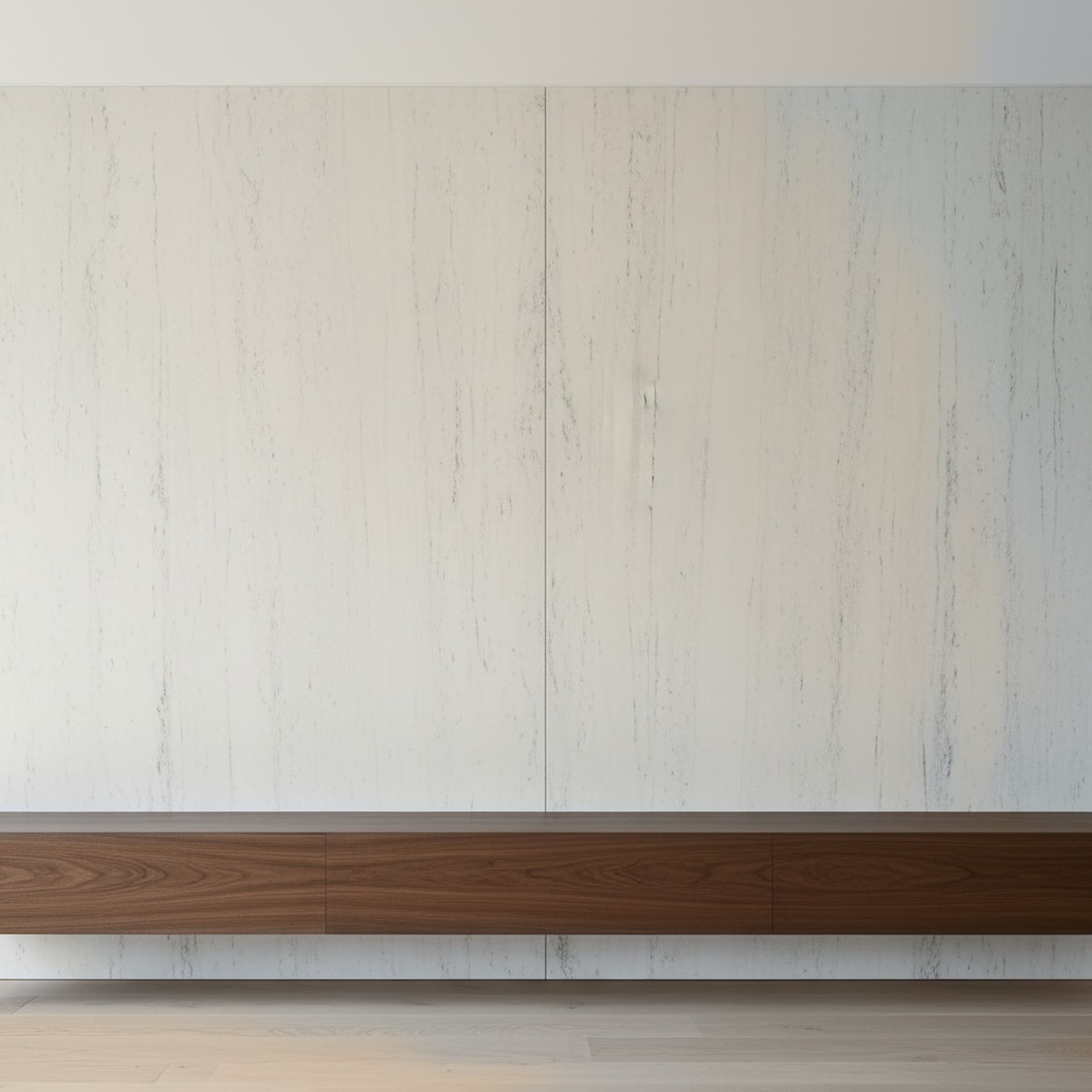 Wohnzimmerwand mit hellem Marmorfurnier River White