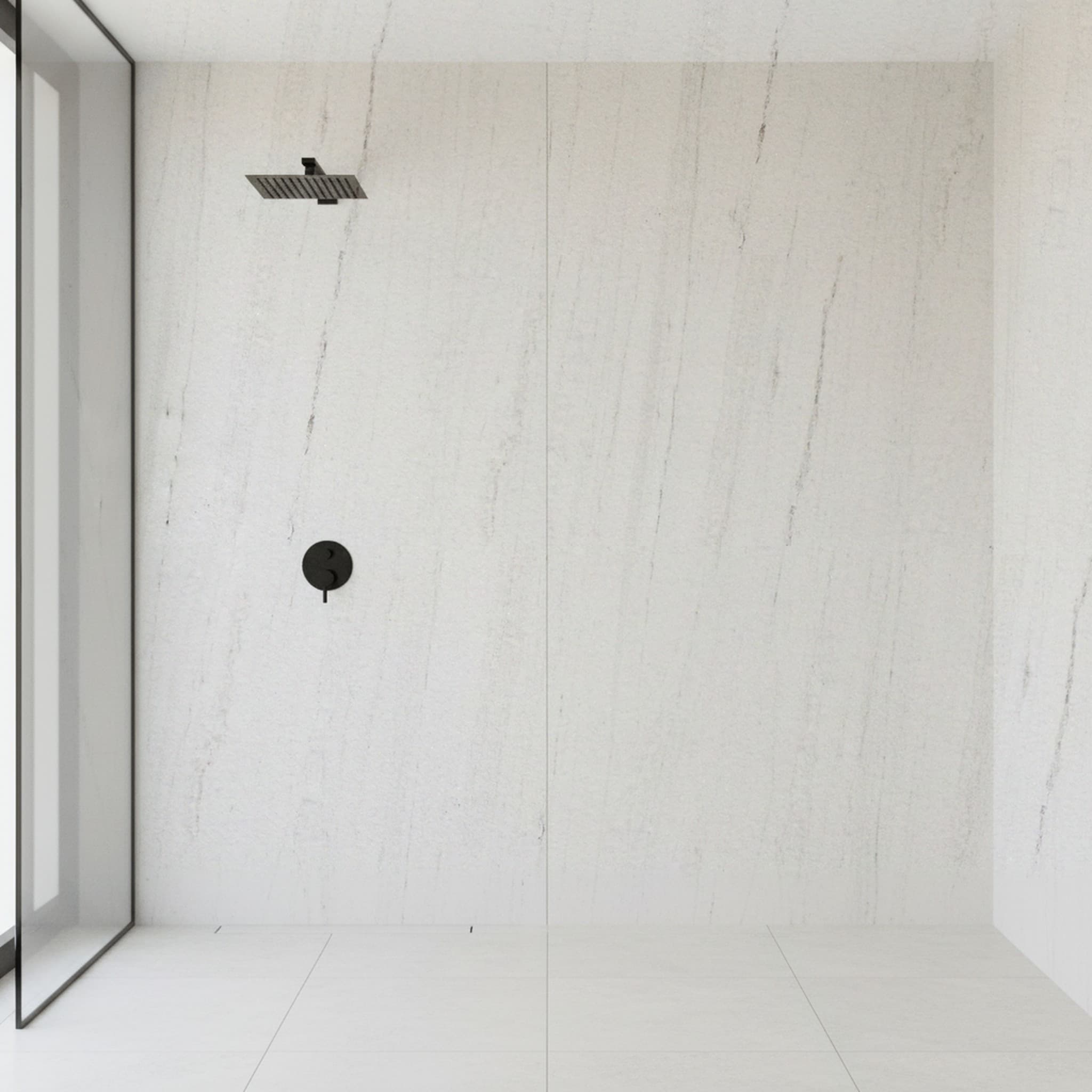 Badezimmerwand aus Marmorfurnier River White