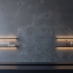 Bar-Rückwand aus Schwarzes Gries Schiefer mit beleuchteten Regalen