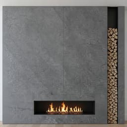 Silber Grau Quarzit als Kaminverkleidung mit Holznische, Platten 122 × 244 cm