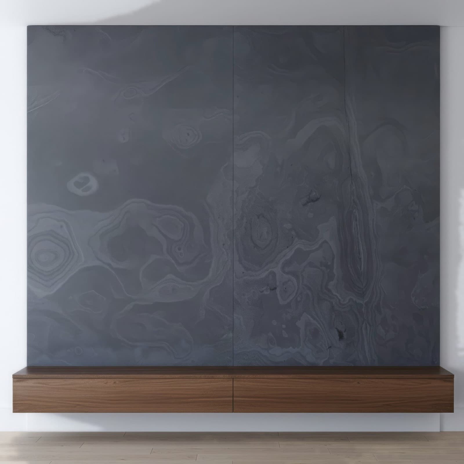Fertige TV-Wand mit Schiefer, Abendlicht